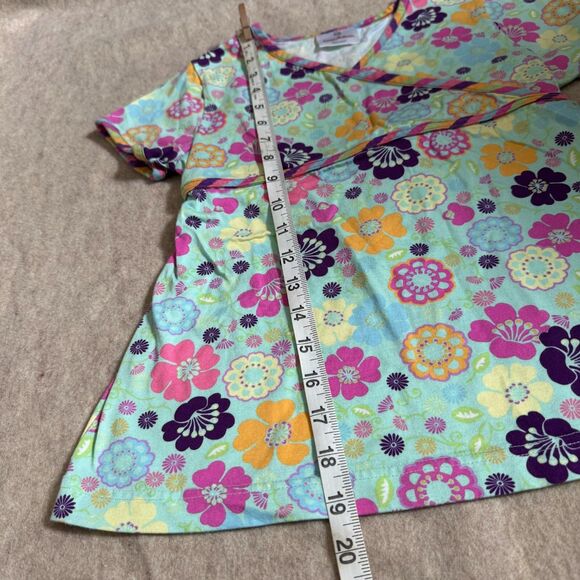 Hanna Andersson aqua floral wrap top girls size 140/US 10 empire waist tie back - Picture 4 of 7